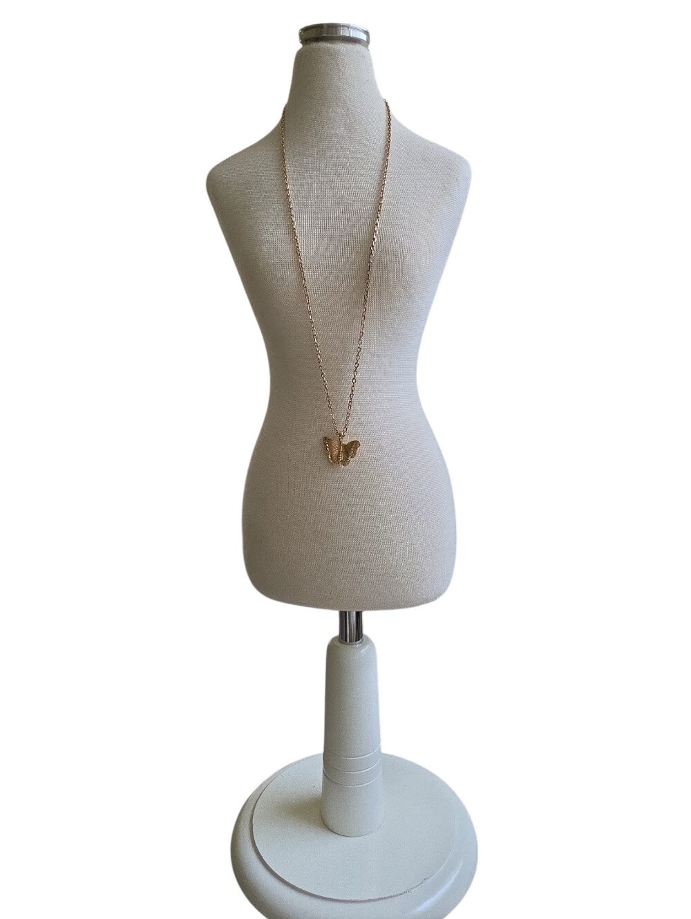 Gold Toned Butterfly Pendant Necklace 24"